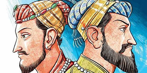 Mughal prince Dara Shikoh and Mughal emperor Aurangzeb.(Express Illustrations | Soumyadip Sinha)
