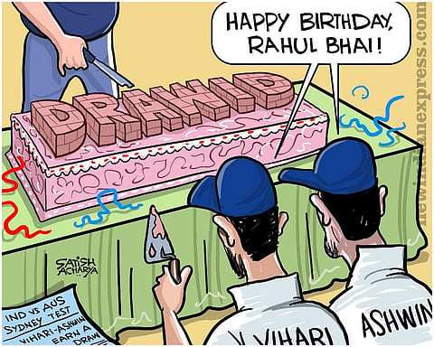 Rahul Dravid turned 48 on Monday. And he had a surprise 'gift' delivered all the way from Sydney as Hanuma Vihari and R Ashwin did their best to impersonate The Wall.