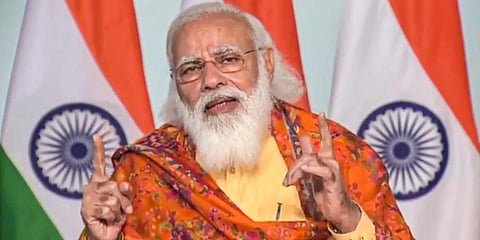Prime Minister Narendra Modi addresses the final function of the second National Youth Parliament Festival via video conferencing in New Delhi. (Photo | PTI)