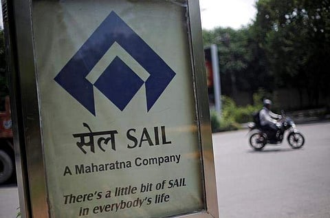 An advertisement of Steel Authority of India Ltd. (SAIL) at a street in New Delhi. (File Photo | Reuters)