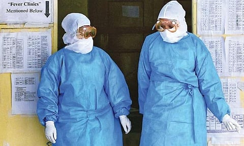 Health care workers in PPEs. (Image used for representation|  Shriram BN, EPS)