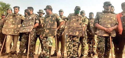 Police personnel deployed at a seaside village to protect the mangrove saplings | EXPRESS