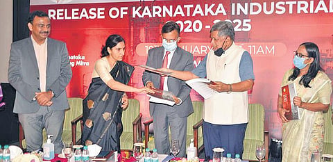 Large and Medium Industries Jagadish Shettar released Industrial policy 2020-25 in Bengaluru on Tuesday. Additional Chief Secretary Gaurav Gupta was present