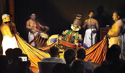 A Kathakali  performance at the Kathakali-Koodiyattam festival organised by the Margi Theatre in Thiruvananthapuram | B P Deepu