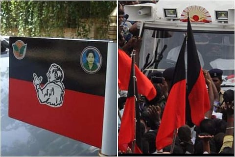 AIADMK flag (left) and DMK flag (right) (File photos| EPS)