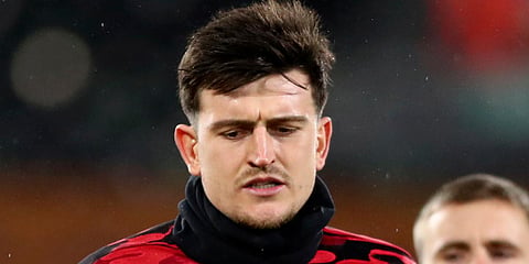 Manchester United's Harry Maguire runs during a warm-up session. (File photo| AP)