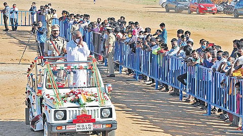 Minor Irrigation Minister J C Madhuswamy at the Republic Day celebrations in Tumakuru on Tuesday | Express