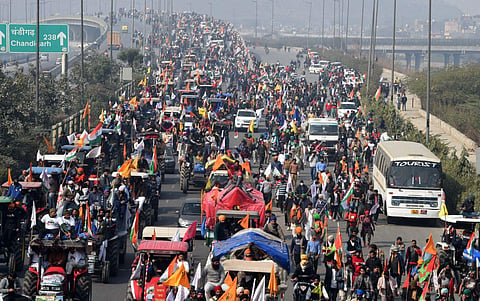 Farmers participate in a tractor rally after breaking police barricades at Singhu border during their ongoing protest against Centre's farm reform laws. (File Photo | Shekhar Yadav, EPS)