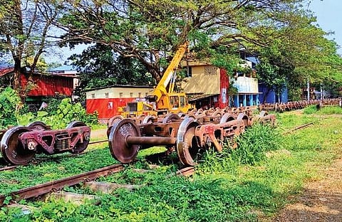 Train parts docked at the marshalling yard in Ponnurunni. The area will developed into an integrated coaching terminal soon  | A Sanesh