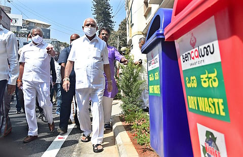 Karnataka CM Yediyurappa inspected Smart City projects in the central business district of Bengaluru. (Photo | Ashishkrishna HP, EPS)