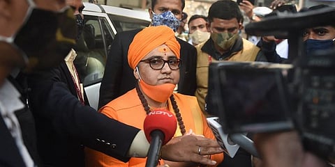BJP MP Sadhvi Pragya Singh Thakur arrives at the special NIA court in connection with the Malegaon blast case in Mumbai Monday  (Photo | PTI)