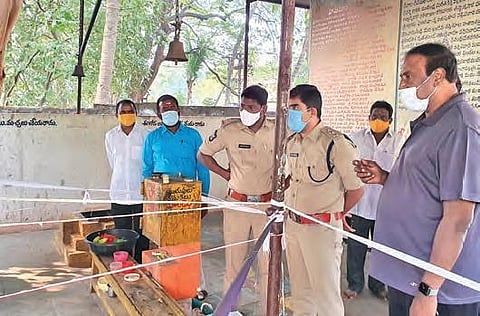 Police inspect Lord Vinayaka temple in Rajamahendravaram where an idol of Subramanyeswara Swamy was vandalised. (File Photo)