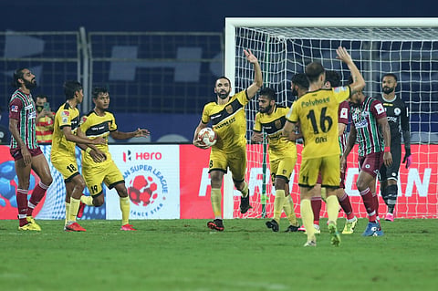 Hyderabad FC players celebrate. (Photo | ISL media)