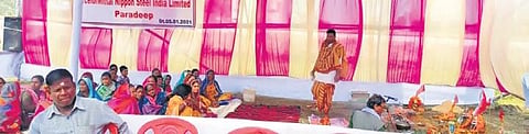 Site for ‘Bhumi Pujan’ for Arcelor Mittal township at Chakradharpur village. (Photo | EPS)