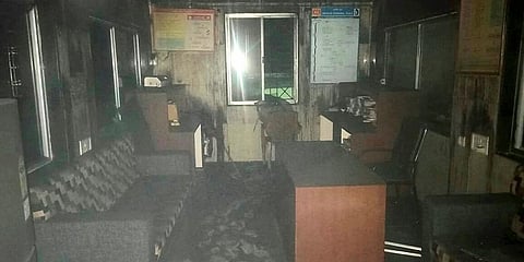 Charred remains of furniture and other equipments inside the new born babies care unit of the Bhandara District General Hospital. (Photo | PTI)