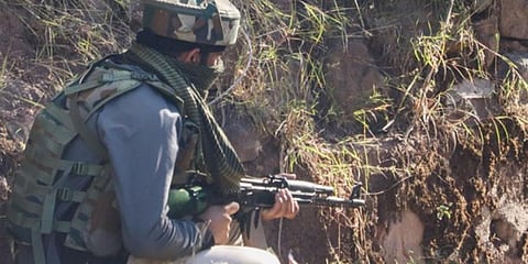 Representational image of a Security personnel in position at an encounter site in J&K. 