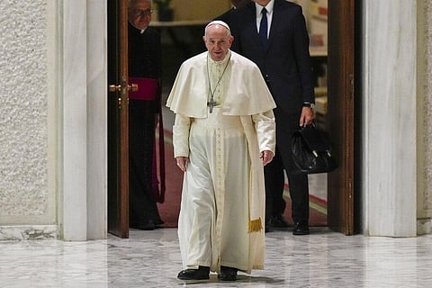 Pope Francis arrives for his weekly general audience in the Pope Paul VI hall at the Vatican. (File photo | AP)