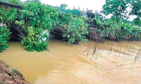 Swollen Jalaka river at Mathani in Basta block on Monday  | Express