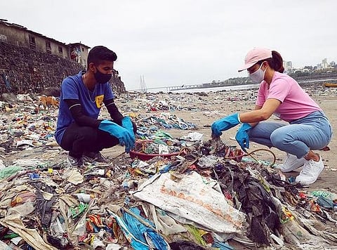 The clean-up at the Mithi river bank was organised by Jacqueline's YOLO foundation. (Photo | Jacqueline Fernandez, Instagram)