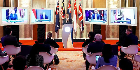 Malaysian Defense Minister Hishammuddin Hussein speaks during a press conference after the Five Powers Defense Arrangements (FPDA) meeting in Kuala Lumpur, Malaysia, Oct. 21, 2021. (Photo | AP)
