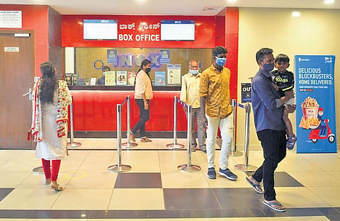 People queue at INOX in Garuda Swagath Mall, Jayanagar, Bengaluru. (Photo | EPS, Meghana Sastry)
