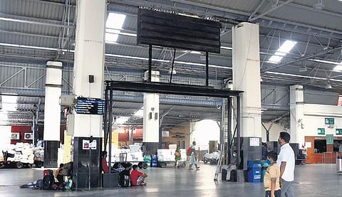 The stand that once held the digital display board at the western entrance of the Chennai Central Railway Station | Martin Louis