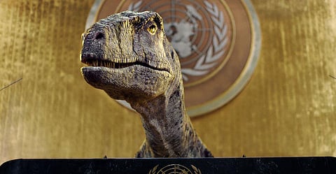 In a UNDP short film, Frankie the dinosaur urges world leaders not to choose extinction. (UNDP video Screengrab)