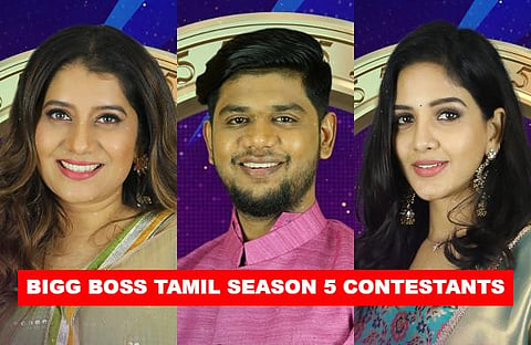 Here is the list of contestants in the fifth season of popular reality show Bigg Boss in Tamil hosted by Kamal Haasan. (Photo | Vijay Television Twitter)