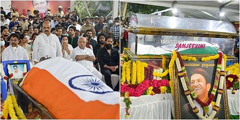 Final rites of actor Puneeth Rajkumar were held at Kanteerava studio premises. (Photo | Shriram BN, EPS)
