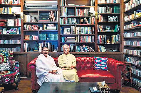Dipa and Atul Bagai at their Noida home which has artefacts from across the world