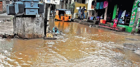 Following incessant rains for the past few days, a waterlogged locality in Tirupati on Friday | Madhav K