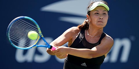 FILE - Peng Shuai, of China, returns a shot to Maria Sakkari, of Greece, during the second round of the US Open tennis championships on ug. 29, 2019, in New York. (Photo | AP)