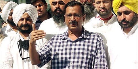 Delhi Chief Minister Arvind Kejriwal speaks to media as he arrives at airport, in Mohali. (File Photo| ANI)