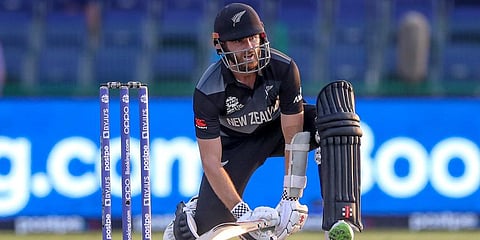 New Zealand's captain Kane Williamson reacts while batting during their ICC T20 World Cup match in Abu Dhabi, UAE, Nov. 7, 2021. (Photo | AP)