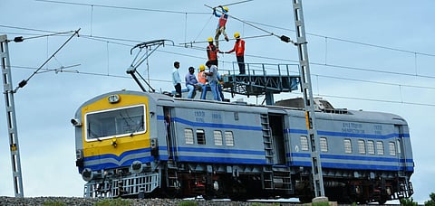 Electrification work being executed at the outskirt of Hubballi. (File Photo | D Hemnath, EPS)
