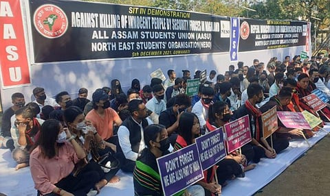 North East Students’ Organisation staged a protest across the Northeast against the recent civilian killings in Nagaland’s Mon district. (File Photo | EPS)