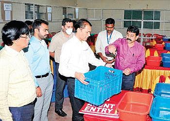 Preparations on for counting of  votes at the Govt Polytechnic College  in Tumakuru on Monday. (Photo | EPS)