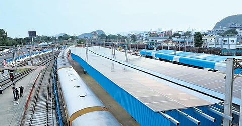 Solar panels at a railway station.