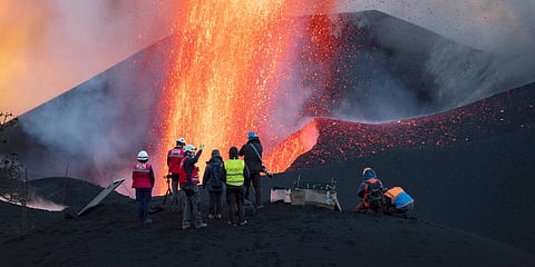 Scientists from Spanish National Research Council take geophysics measurements on the Canary Island of La Palma, Spain. (Photo | AP)
