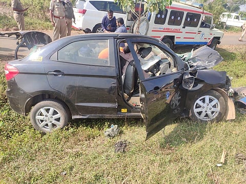 The damaged car in the accident. (Photo | EPS)