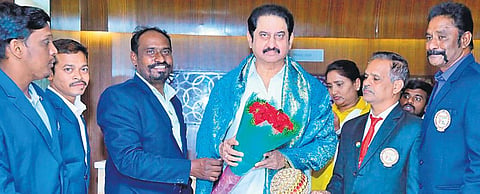 YMK Academy receiving overall championship trophy from veteran film actor and YMK chairman Suman Talwar | Express