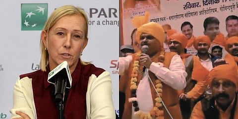 Tennis legend Martina Navratilova (L) reacted to the Hindutva groups' 'hate speech' video. (Photo | AFP and YouTube Screengrab)