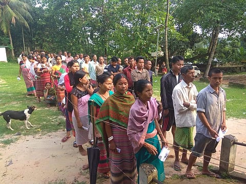 Voters line up to cast their vote during a bypoll in Meghalaya. (File Photo | EPS)