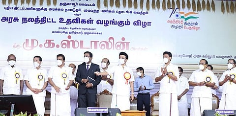 Tamil Nadu Chief Minister M K Stalin at a function held in Thanjavur on Thursday, December 30, 2021. (Photo | Express)