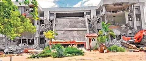 Warangal Central Prison building being demolished in June, 2021. A health city is set to come up in this land. (File Photo)