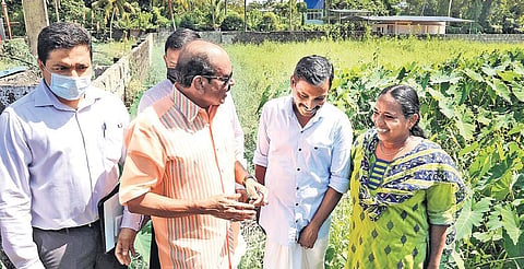 Lulu Group chairman Yusuffali M A visiting Rajesh and Biji’s house at Panangad on Sunday. He thanked the duo who rushed to the spot when the helicopter he was travelling crashlanded in Kochi in April.