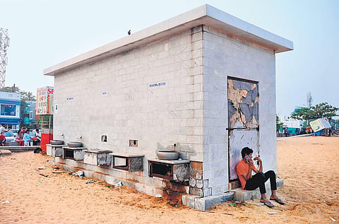 Broken and missing water taps at the water kiosk at Elliott Beach  | DEBADATTA MALLICK