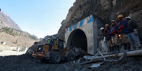Rescue operations continue at Tapovan Tunnel following glacier burst in Joshimath causing a massive flood in the Dhauli Ganga river in Uttarakhand's Chamoli. (Photo | Shekhar Yadav, EPS)