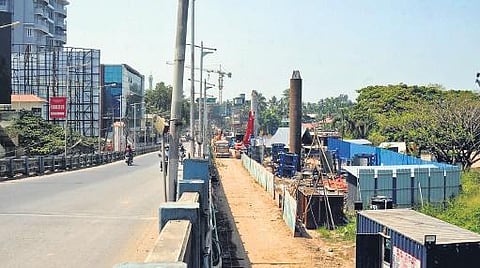 Metro piling work in progress near Irumpanam overbridge in Tripunithura. The SN Junction-Tripunithura railway station is the starting point of Phase 1(B) | A Sanesh