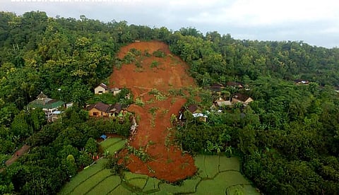 Damages from a landslide in Nganjuk, East Java province. 